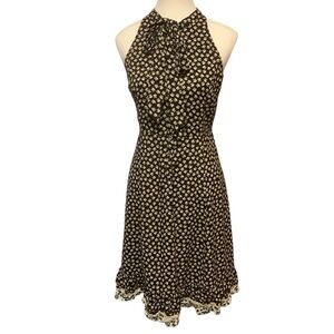 NOA NOA BLACK & CREAM PRINT 1/2 BUTTON-FRONT HALTER DRESS/ Size S